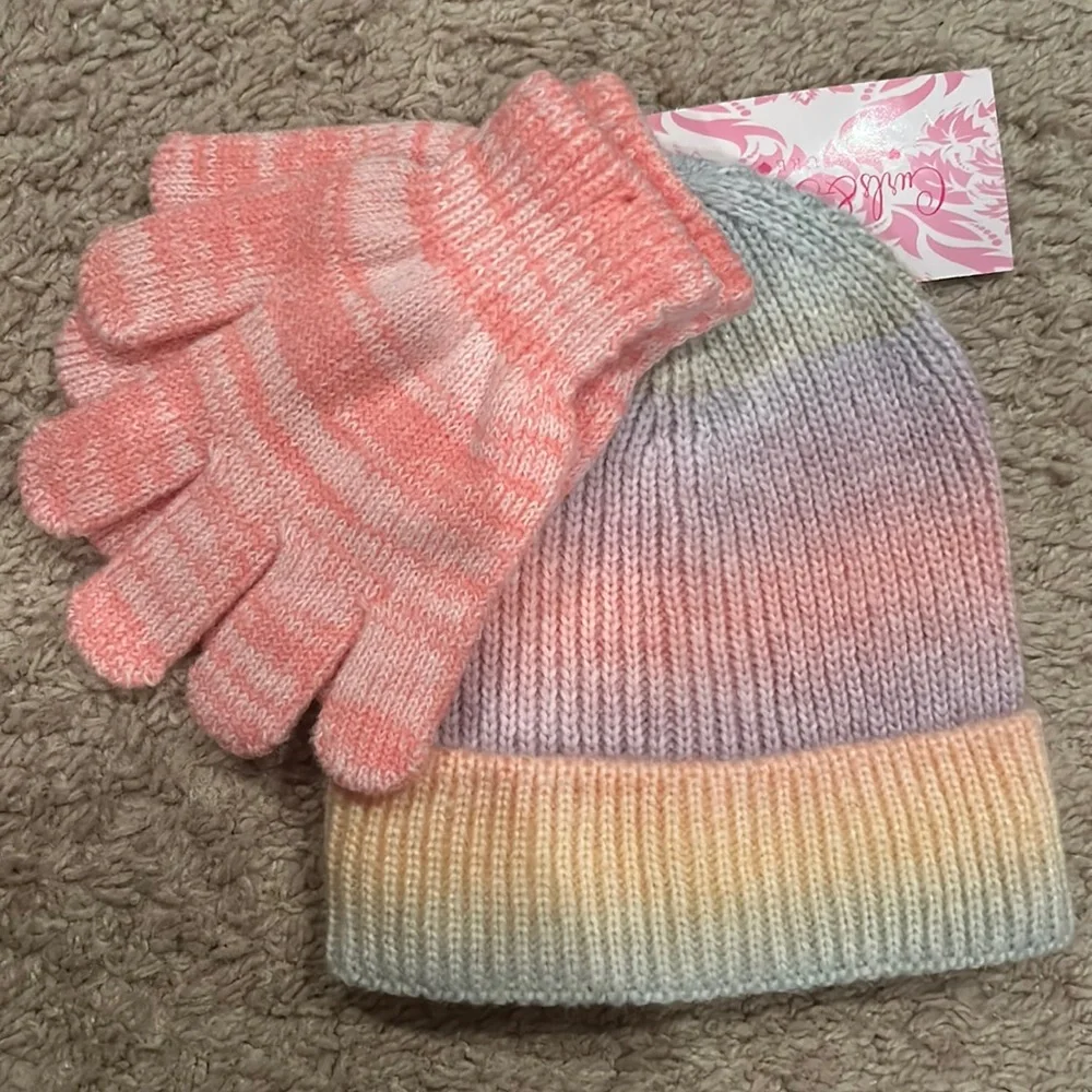 Curls & Pearls Couture Knitted Toddler Girls Hat and Gloves NWT